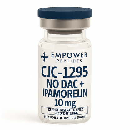 Vial of CJC-1295 No Dac + Ipamorelin 10mg lyophilized peptide blend for research use