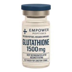 Glutathione research compound vial studied for its role in cellular redox balance and antioxidant pathway research