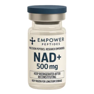 NAD+ research compound vial studied for its role in cellular redox reactions and metabolic pathway research, for in vitro laboratory use Image Title:
