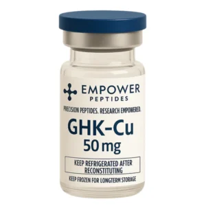 GHK-Cu research peptide vial studied for its role in copper peptide signaling and cellular interaction pathway research