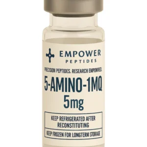 5-Amino-1MQ 5 mg research compound vial studied for its role in nicotinamide N-methyltransferase (NNMT) pathway research