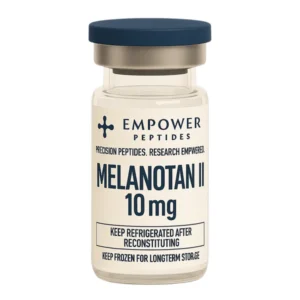 Melanotan II research peptide vial studied for its role in melanocortin receptor signaling pathways