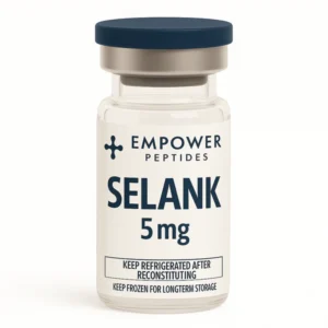 Selank research peptide vial studied for its role in neuropeptide signaling and receptor interaction research, for in vitro laboratory use