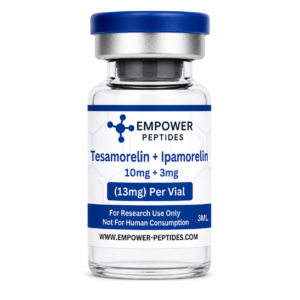 Tesamorelin 10mg and Ipamorelin 3mg peptide blend vial Empower Peptides research-use-only lyophilized powder